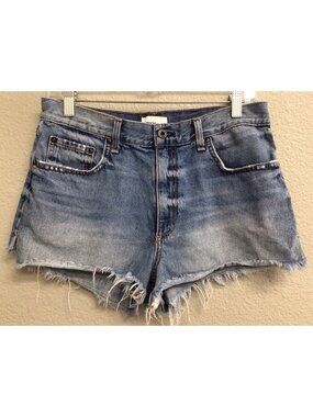 ASKK NY Shorts Women’s Size 27 Blue Cut-Off Mini Denim Raw Hem USA $176